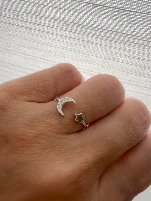 Producto - Anillo ajustable luna/estrellita plata 925