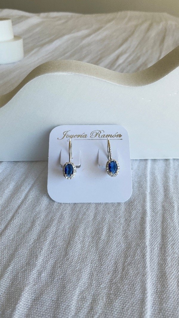 Producto - Aros colgantes micropavé de cubic y zafiro plata 925
