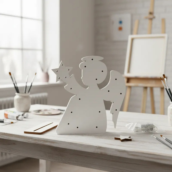 Producto - Angelitos mdf blanco 18 cm de alto incluye velita o mini led segun modelo