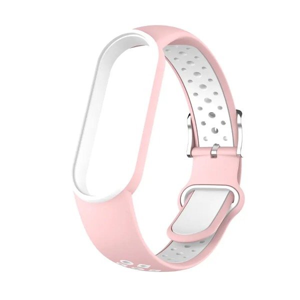 Producto - MALLA CORREA XIAOMI MI BAND 5, 6 Y 7 ROSA CON BLANCO HEBILLA
