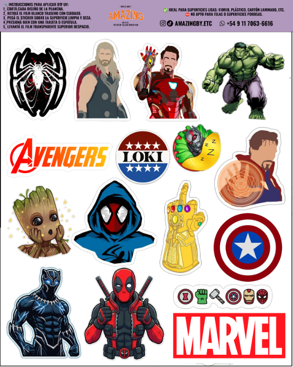 Producto - Marvel Plancha stickers premium dtf uv