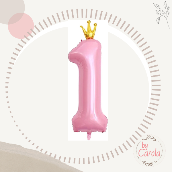 Producto - GLOBO METALIZADO NUMERO UNO 34" ROSA CON CORONA