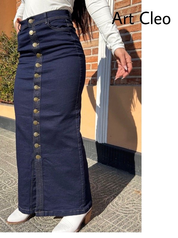 Maxifalda de jeans abotonada Cleo