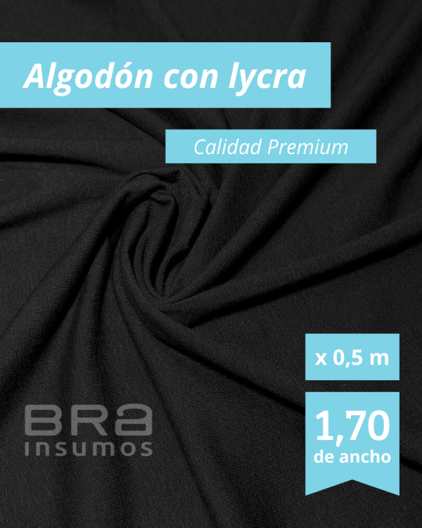 Producto - Algodón con Lycra Premium 1,7 m de Ancho - Negro (x 1/2 Metro)