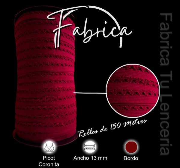 Producto - Picot coronita Bordó 13mm Elacín (rollo)