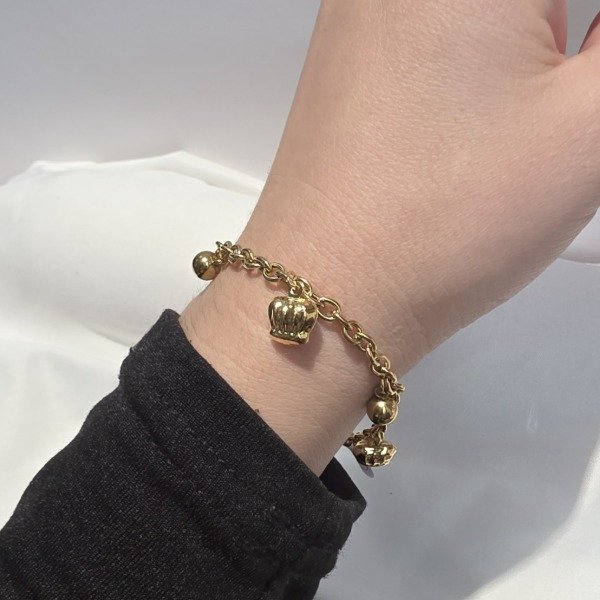 Producto - Pulsera Ac.Dorado con dijes corona y bolita