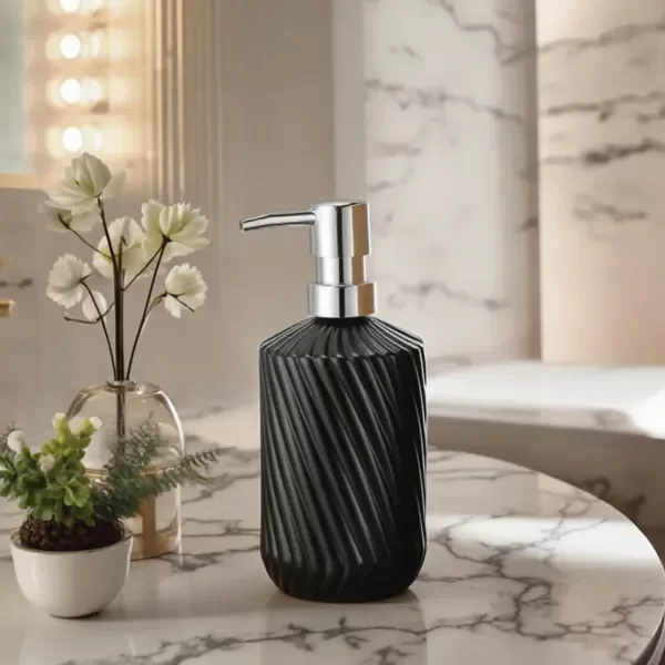 Producto - DISPENSER DE JABON LIQUIDO CERAMICA NEGRO Y CROMADO 350ML