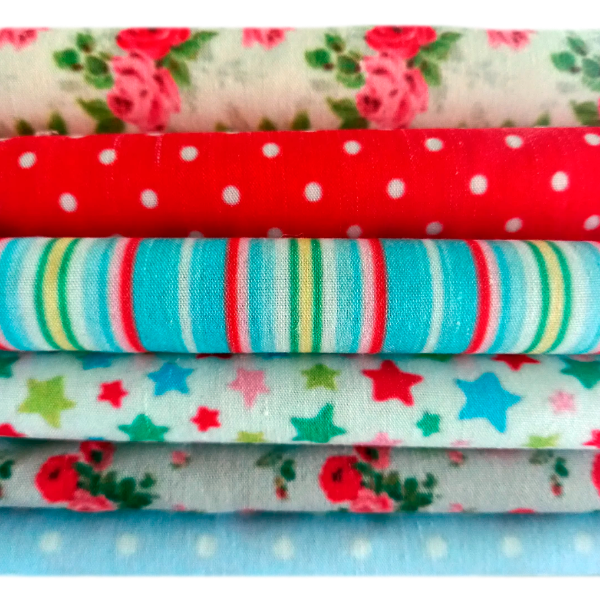 Producto - Tela Pack 6 Cortes Retazos Patchwork RETRO FLORAL VI Con ENTRETELA