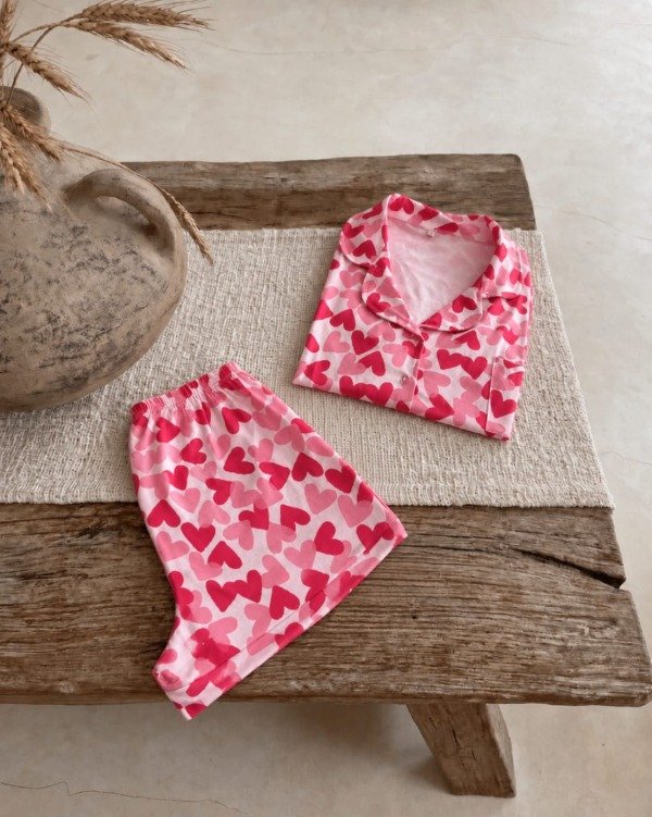 Producto - Pijama camisero corto - Blanco con corazones rosas - 2