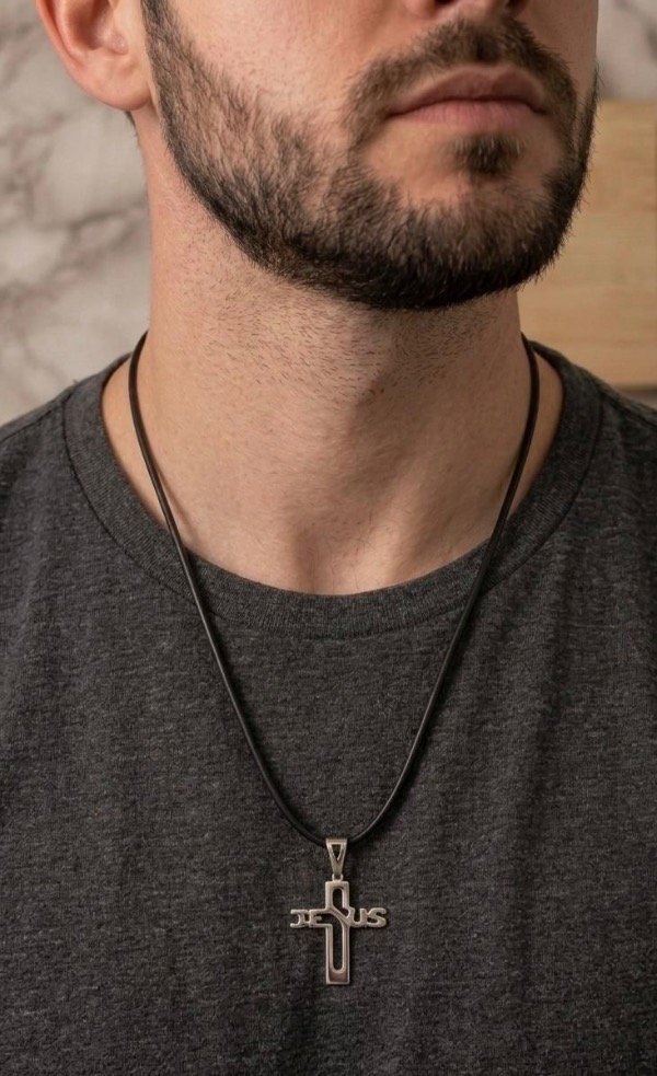 Producto - Conjunto Cruz Jesús Hombre Plata + Caucho negro modelo 1