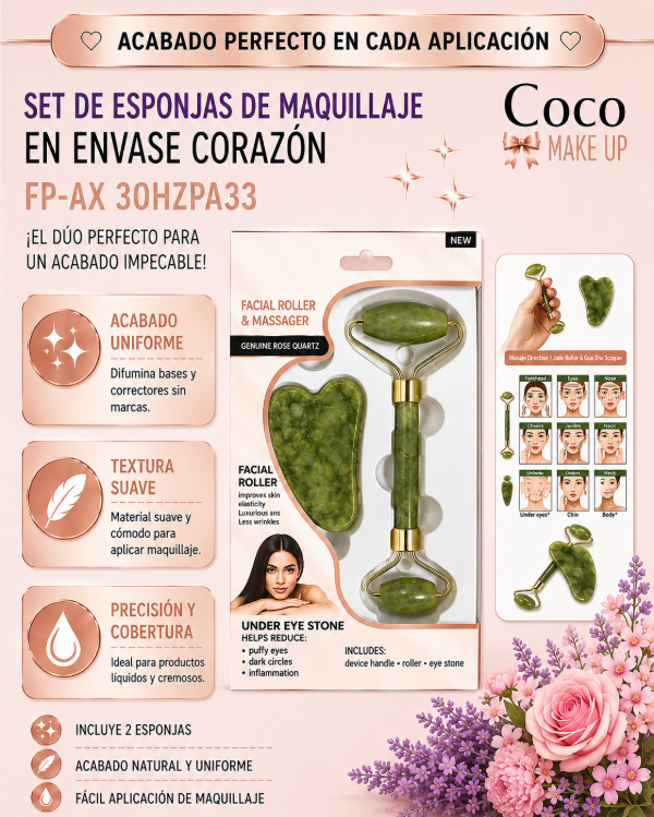 Producto - SET DE MASAJE FACIAL: RODILLO DE JADE + PIEDRA GUA SHA