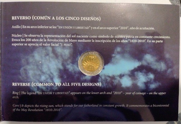 Producto - Blíster Bicentenario de la Revolución de Mayo. Contiene 5 monedas 1 peso 2010 - 6