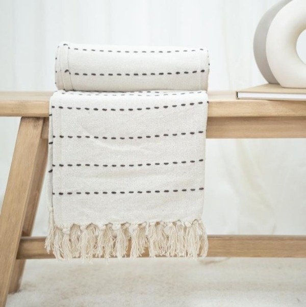 Producto - MANTA ALGODÓN RAYADA CON FLECOS