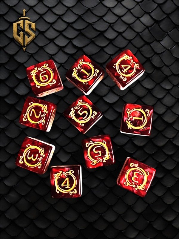 Producto - Set de 10 dados D6 Rojo y Dorado