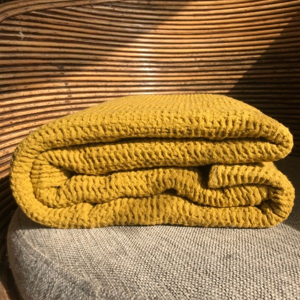 Producto - Manta/Pie de Cama Waffle de Gasa Mostaza 1.20 x 2