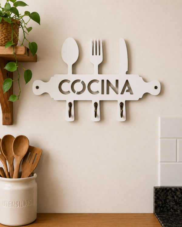 Producto - Perchero cocina con 3 ganchos color blanco
