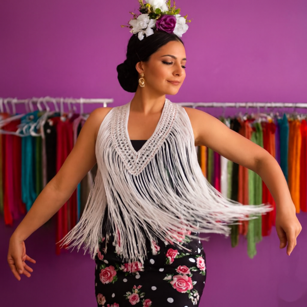 Producto - Tira De Flecos Escote en V 80 cm Blanco