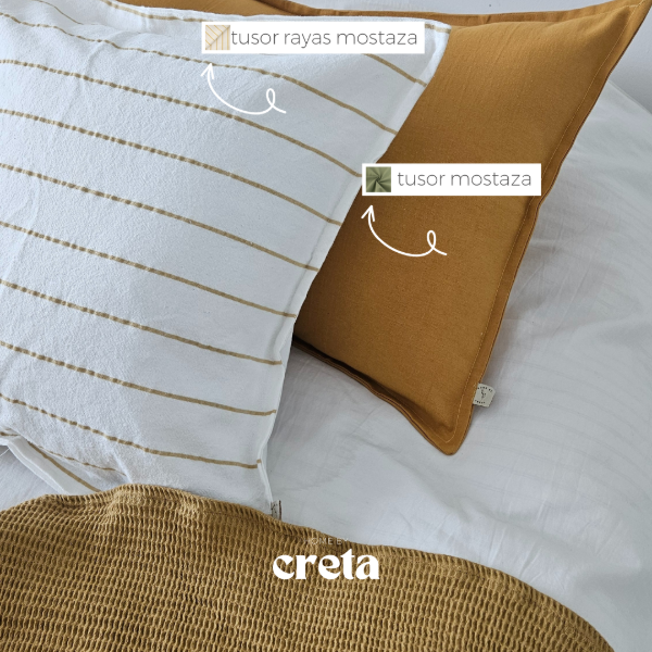 Producto - Funda Almohadón Tusor Estampado  Rayas Mostaza