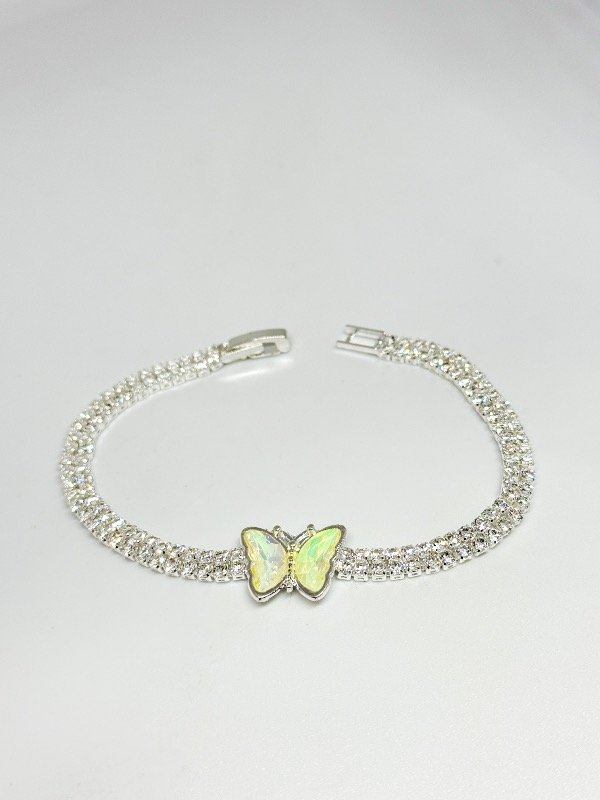 Producto - Pulsera de acero blanco strass con mariposa cristal amarillo