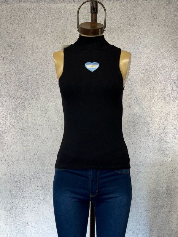Producto - MEDIA POLERA ARG NEGRA MUSCULOSA MORLEY MODAL BORDADA