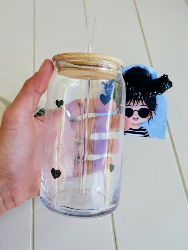 Producto - Vaso de vidrio + Scrunchie + Brochas de maquillaje - 2