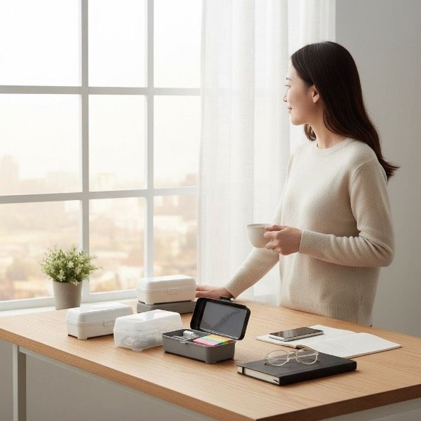 Producto - SET DE 2 CONTENEDORES TAPA BISAGRA Y CIERRE CON TRABA 14x7x6 cm