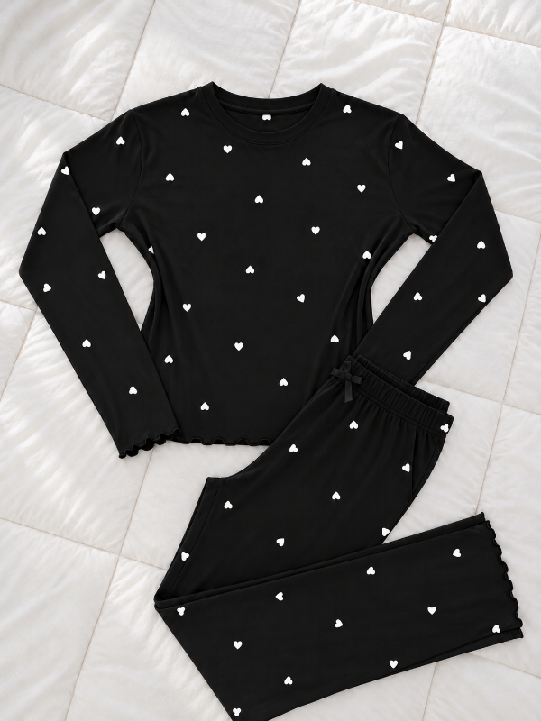 Producto - Conjunto modal soft CORAZONES NEGRO [MANGA LARGA] - 1