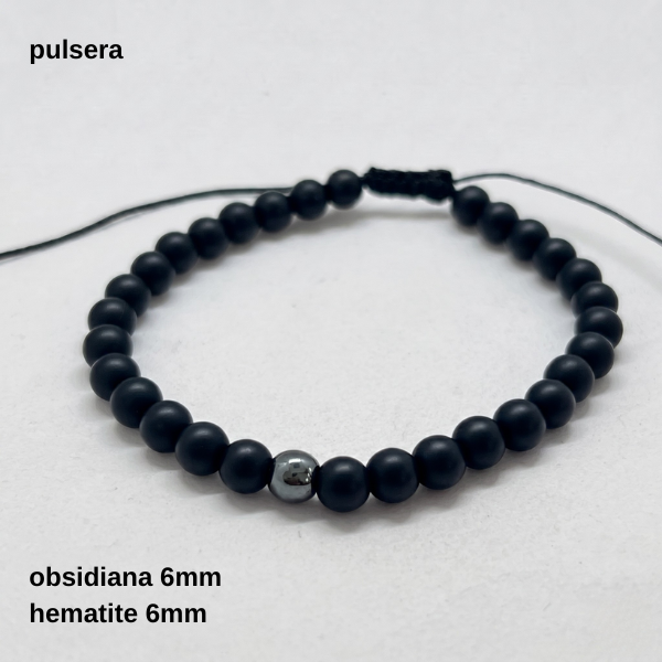 Producto - PULS.HOMB.FP - Pulsera regulable obsidiana 6mm y hematite 6mm (DÓLAR)