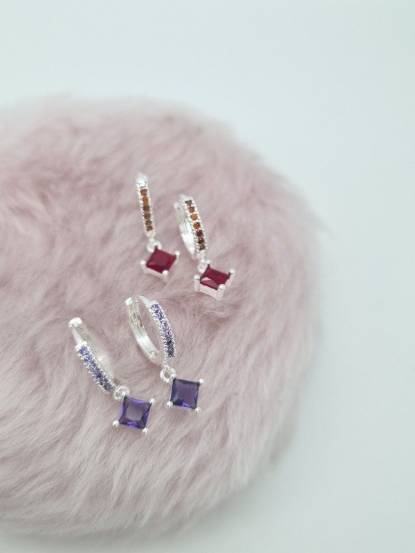 Producto - Aros acero blanco argollita strass colgante swarovski Coraz/gota/triang