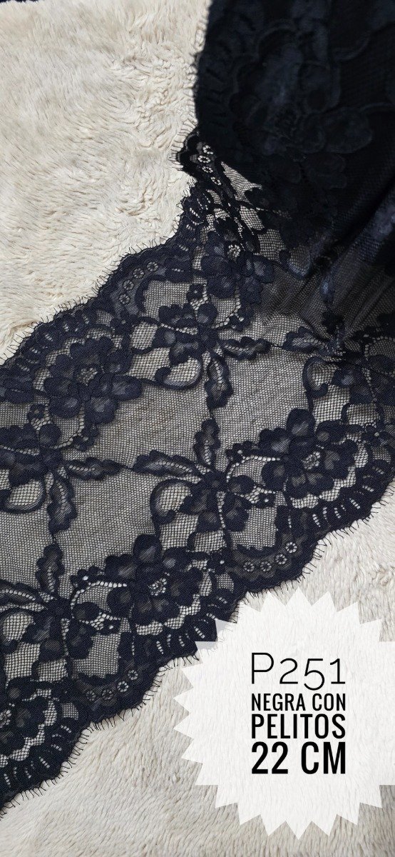 Producto - P251 PUNTILLA NEGRA CON PELITOS 22 cm