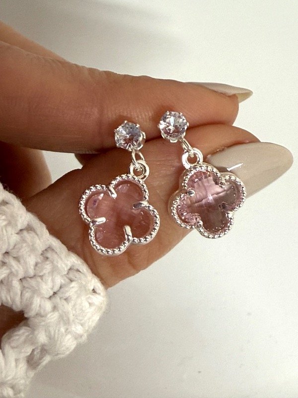 Producto - AB1558 Aros van cleef cristal rosa acero blanco