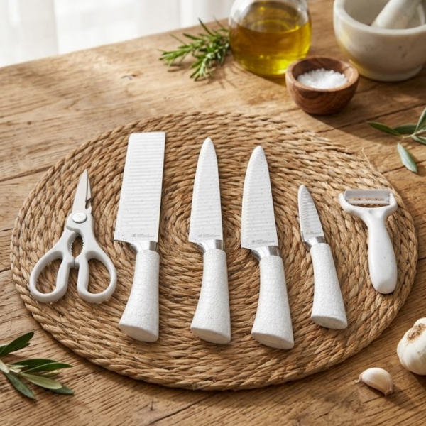 Producto - Juego Set De Cuchillos De Cocina Profesionales Acero Inoxidable Blanco - 0