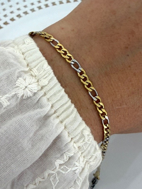 Producto - PD237 Pulsera plana eslabón 3x1 grosor 1.0 combinada