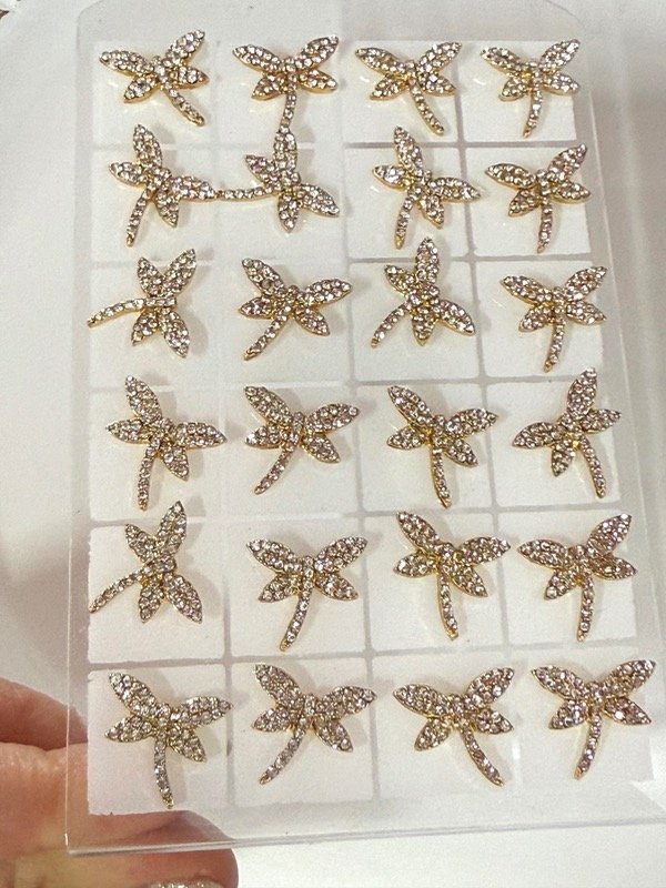 Producto - AD392 Blíster x 12 aros libélula con strass acero dorado