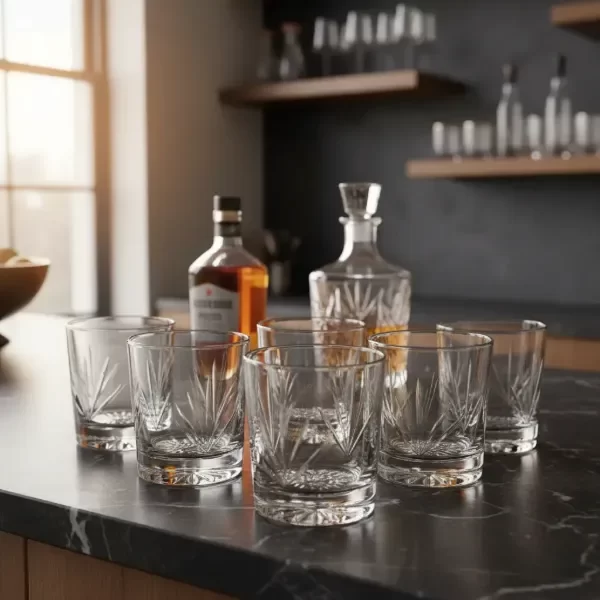 Producto - Juego De Vasos De Whisky Vidrio Tallado Antiguo Set X6
