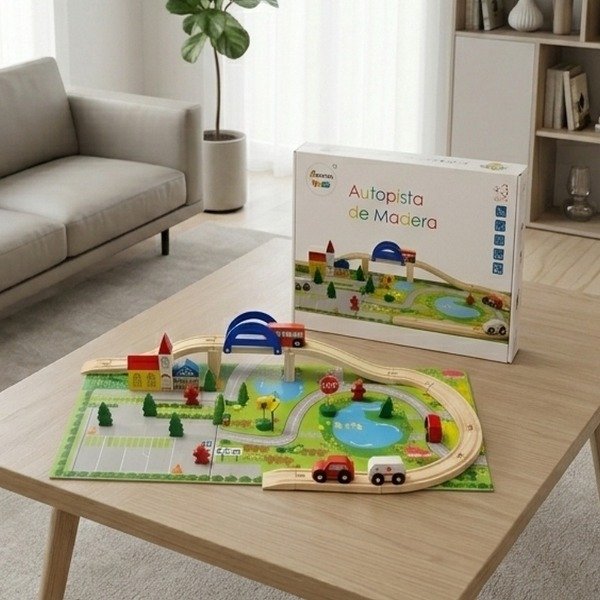 Producto - Autopista de Madera con Vehículos para Armar