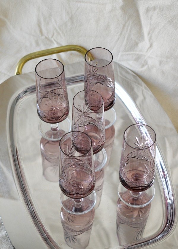 Producto - Set de cinco copas de cristal rosa / violeta - 1