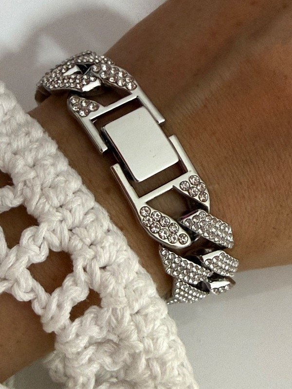 Producto - PF0041 Pulsera plateada con strass 18 cm