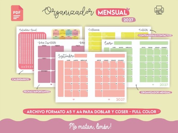 Producto - Archivo Digital ORGANIZADOR MENSUAL 2027 pdf