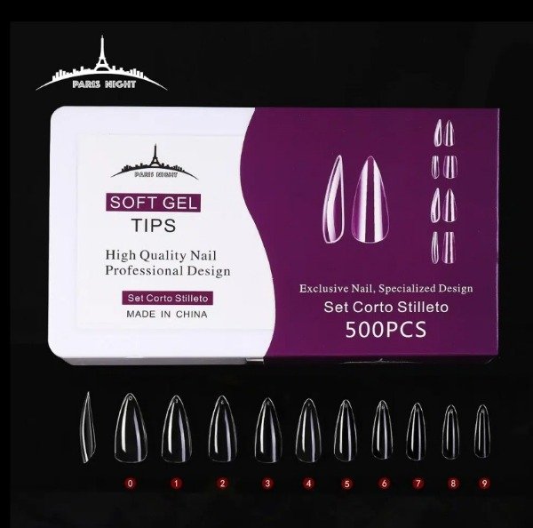 Producto - TIPS SOFT GEL STILETO X500 SET CORTA EN CAJA PARIS NIGHT