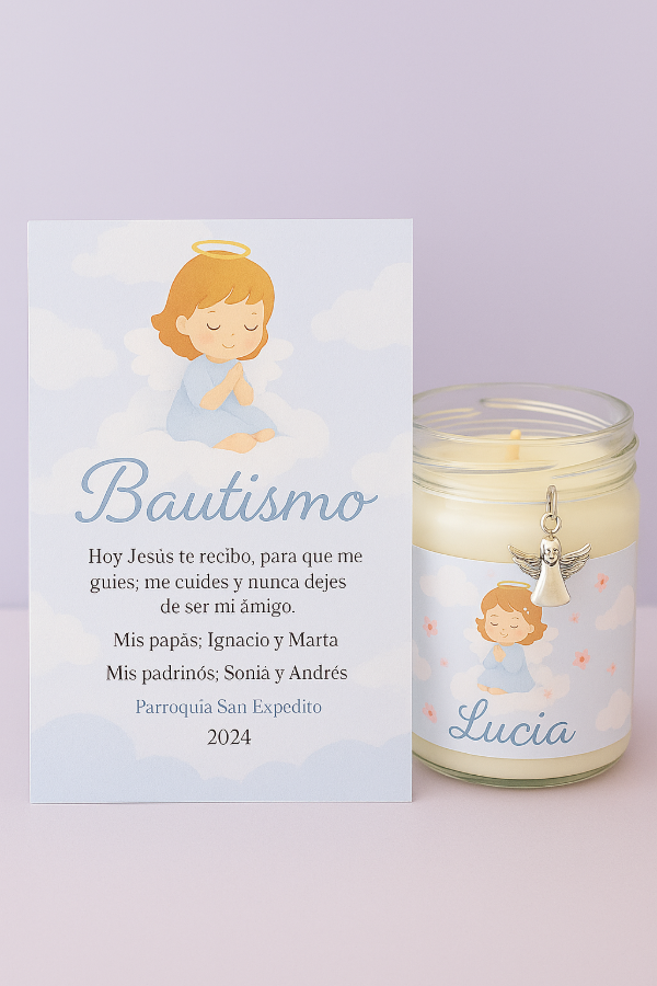 Producto - Vela en frasco + Estampita