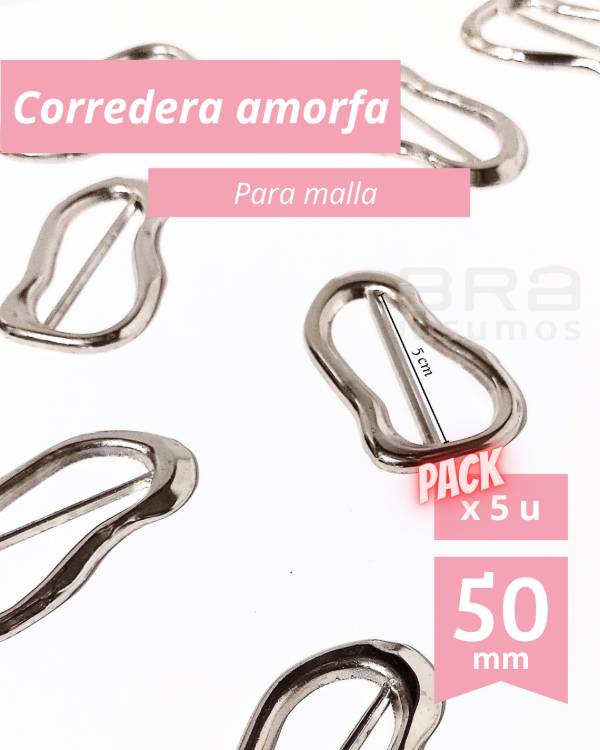Producto - Pack x 5 - Corredera Amorfa de Zamac 50 mm para Malla