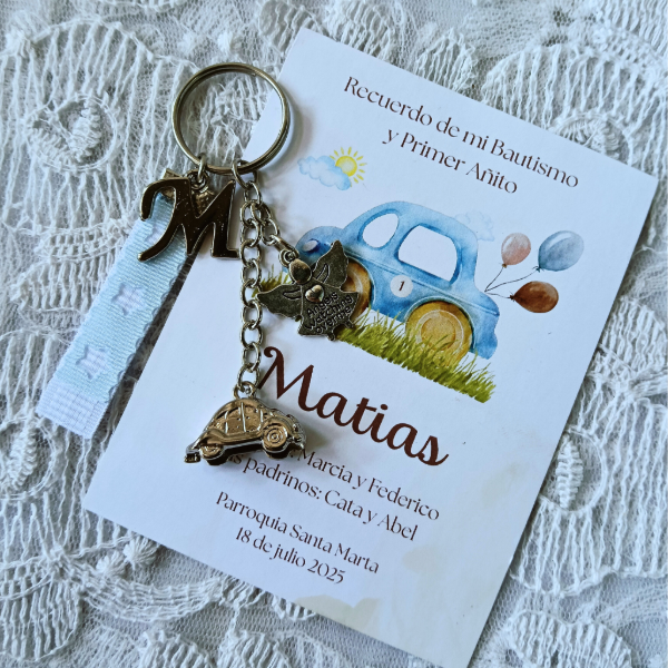 Producto - Llavero Autito mas Angel, con tarjeta personalizada
