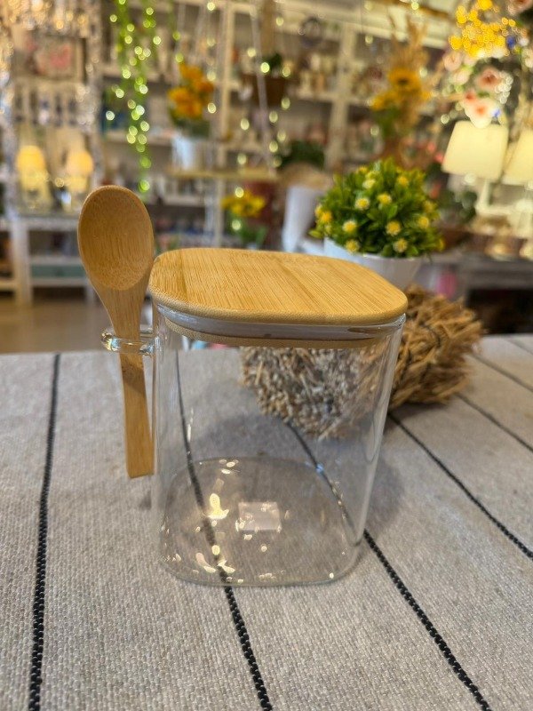 Producto - Frasco con tapa de bamboo y cuchara 12 cm ( Efectivo: 17.200)