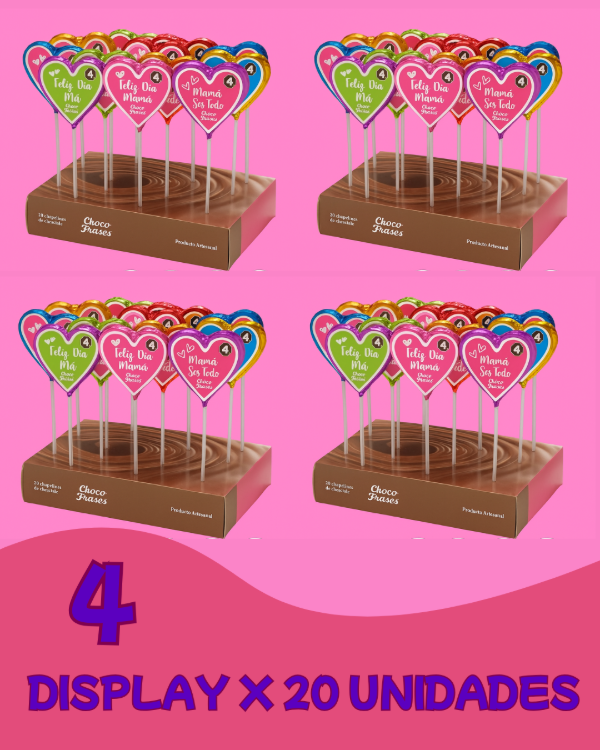 Producto - Preventa Pack x 4 Display de Chupetines Chocofrases x 20 u Dia de la Madre 2025