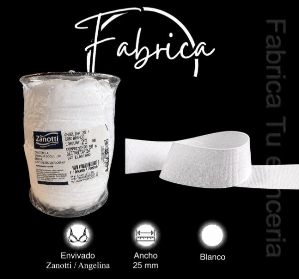 Producto - Envivado o Elástico Partido Blanco 25mm "Angelina" Zanotti (1 metro)