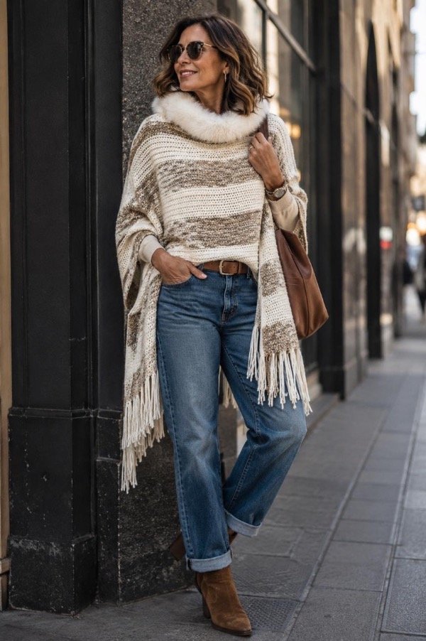 Producto - Poncho chenille combinado