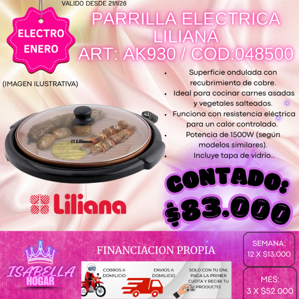 Producto - PARRILLA ELECTRICA LILIANA ART: AK930 / COD: 048500