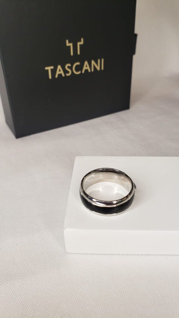 Producto - Anillo cinta negra con plateado tascani