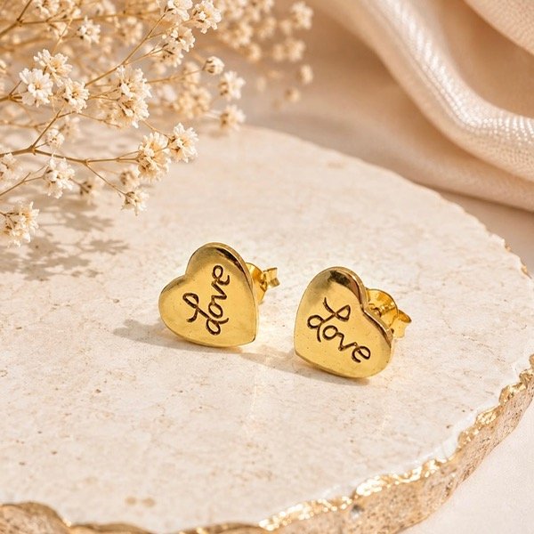 Producto - Aros pasantes corazones Love Plata 925 Dorado
